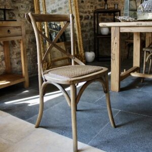 Chaise bistrot en bois vieilli croisillon bois