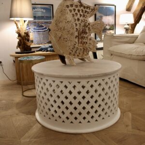 Table basse ronde en bois de manguier blanc